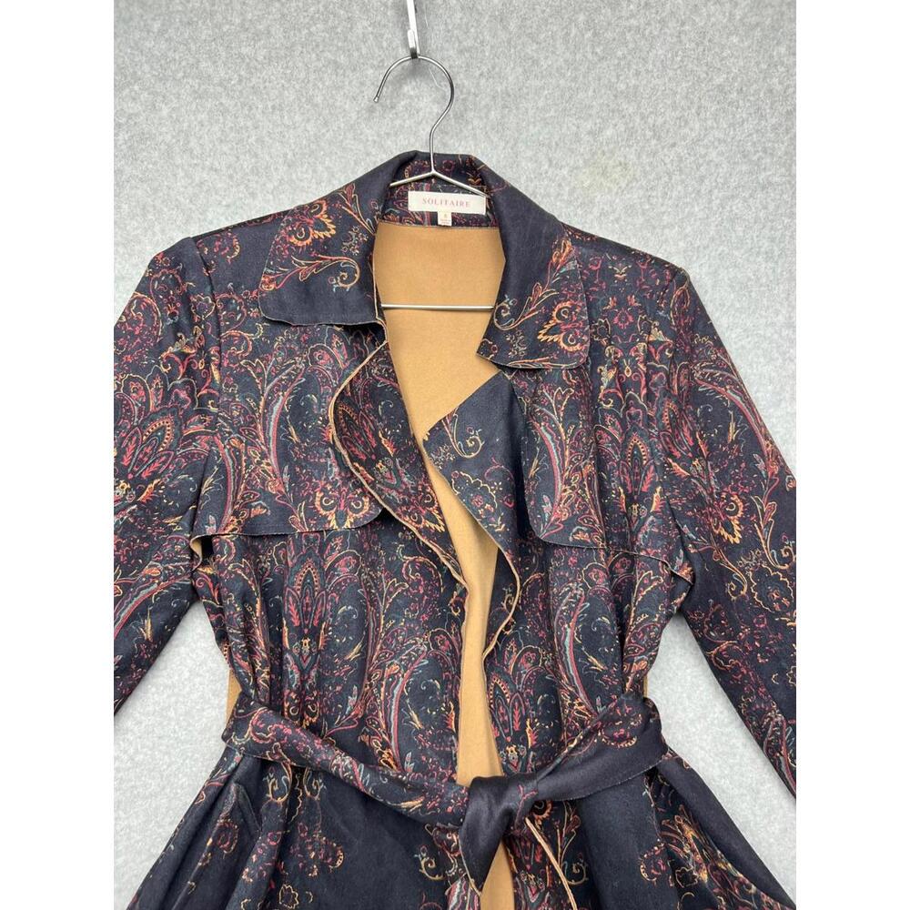Anthropologie Solitaire Womens Midi Trench Jacket Size S Paisley Boho Faux Suede - Picture 8 of 11